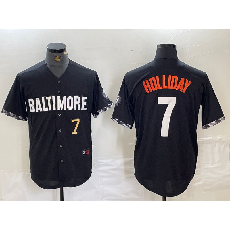 Baltimore Orioles #7 Jackson Holliday Number Black Puhics 2023 City Connect Cool Base Stitched Jersey