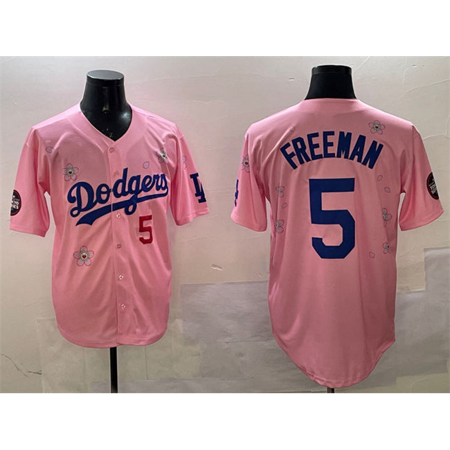 Los Angeles Dodgers #5 Freddie Freeman Pink Puhics 2025 Tokyo Series Limited Stitched Jersey