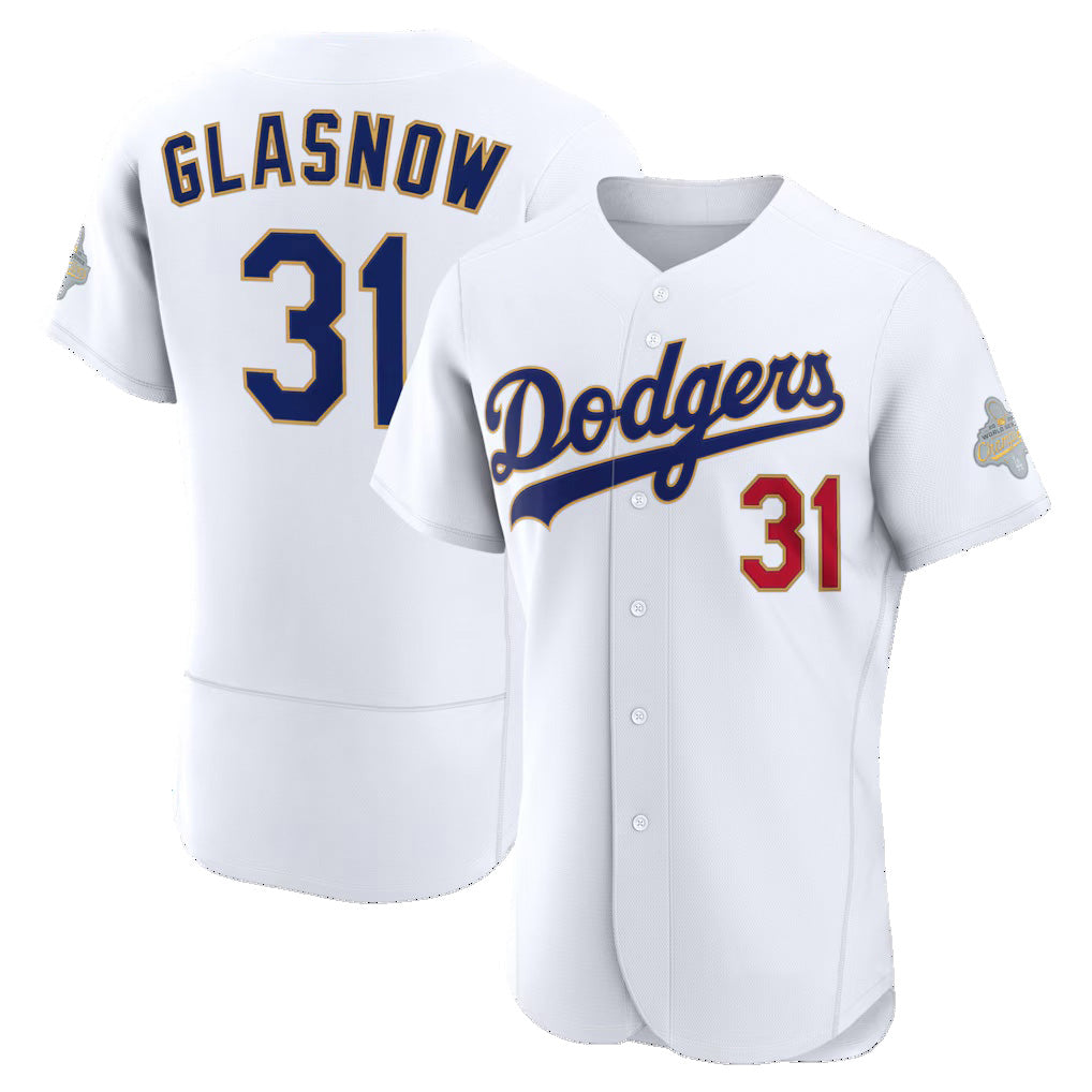 Los Angeles Dodgers #31 Tyler Glasnow White Puhics 2026 Gold Collection Authentic Jersey