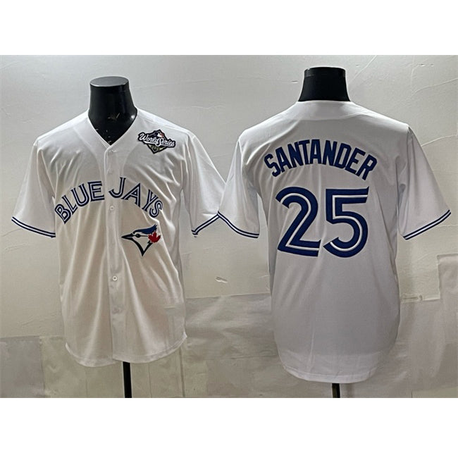 Toronto Blue Jays #25 Anthony Santander White Puhics 2025 World Series Home Cool Base Stitched Jersey