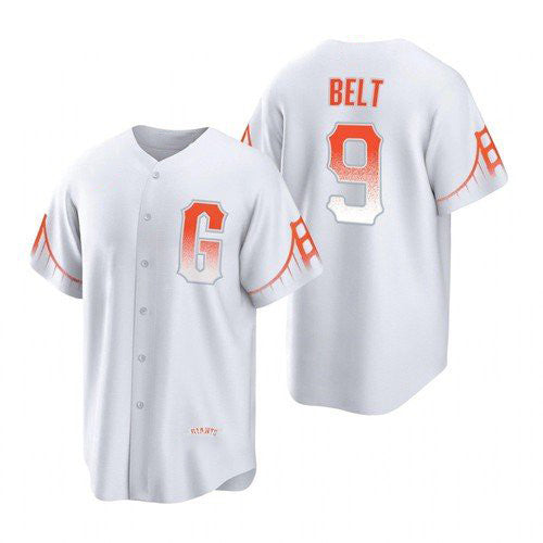 San Francisco Giants #9 Brandon Belt White Puhics 2021 City Connect Cool Base Jersey