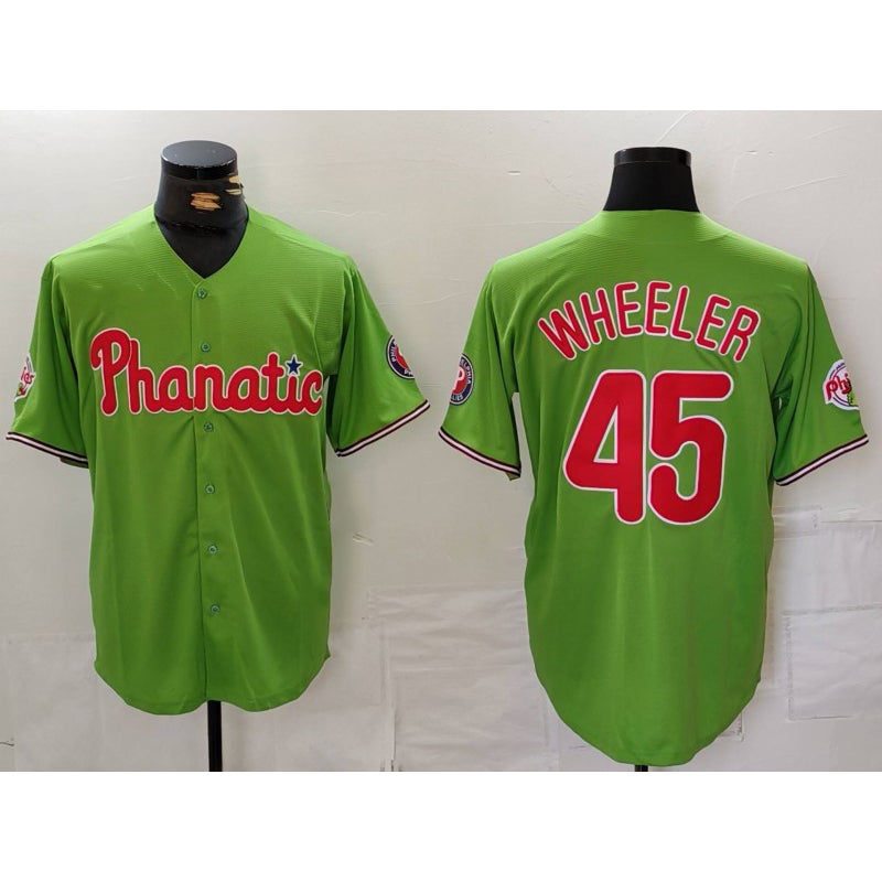 Philadelphia Phillies #45 Zack Wheeler Green Puhics With Patch Stitched Cool Base Jersey