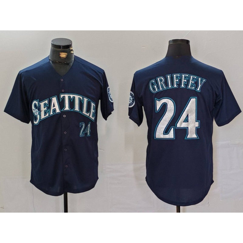 Seattle Mariners #24 Ken Griffey Jr Navy Puhics Cool Base Stitched Jersey