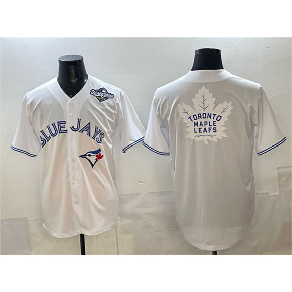 Toronto Blue Jays & Leafs White Puhics 2025 World Series With White Leafs Logo Cool Base Stitched Jersey