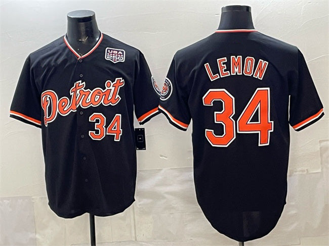 Detroit Tigers #34 Chet Lemon Black Puhics 2026 Alternate USA 250' Patch Vapor Premier Limited Stitched Jersey