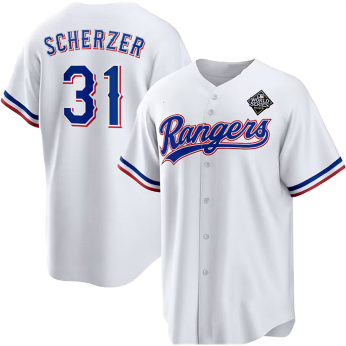 Texas Rangers #31 Max Scherzer 2023 White Puhics World Series Stitched Jersey