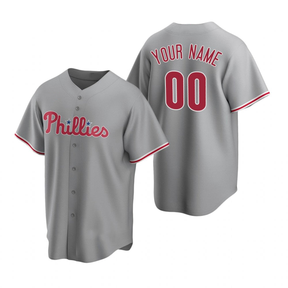 Custom Philadelphia Phillies Gray Puhics Stitched Cool Base Road Jersey