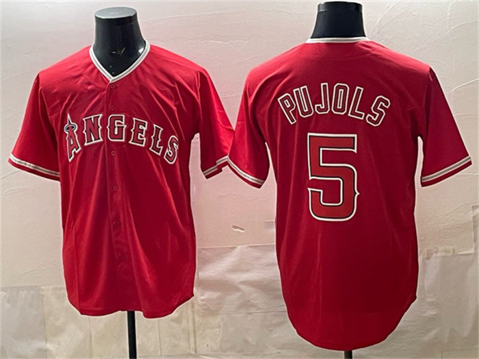 Los Angeles Angels #5 Albert Pujols Red Puhics Stitched Jersey