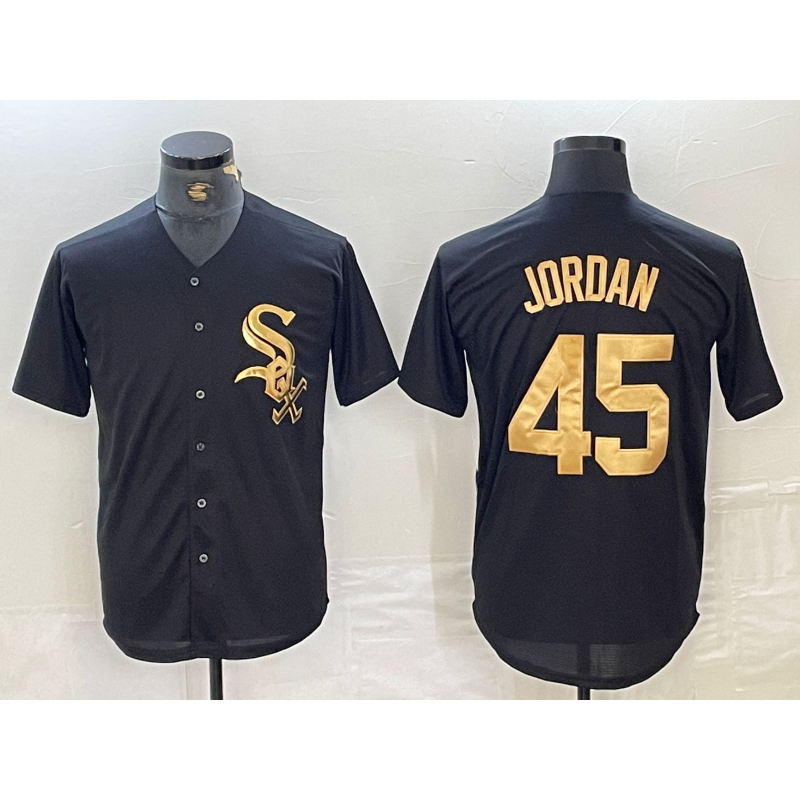 Chicago White Sox #45 Michael Jordan Black Gold Puhics Cool Base Stitched Jersey