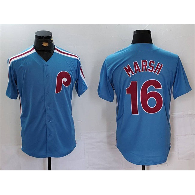 Philadelphia Phillies #16 Brandon Marsh Blue Puhics Cool Base Stitched Jersey