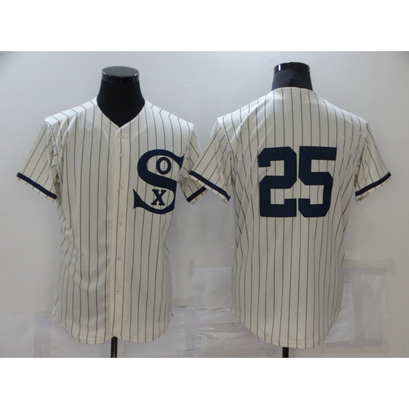 Chicago White Sox #25 Andrew Vaughn 2021 Cream Navy Puhics Field of Dreams Flex Base Stitched Jersey