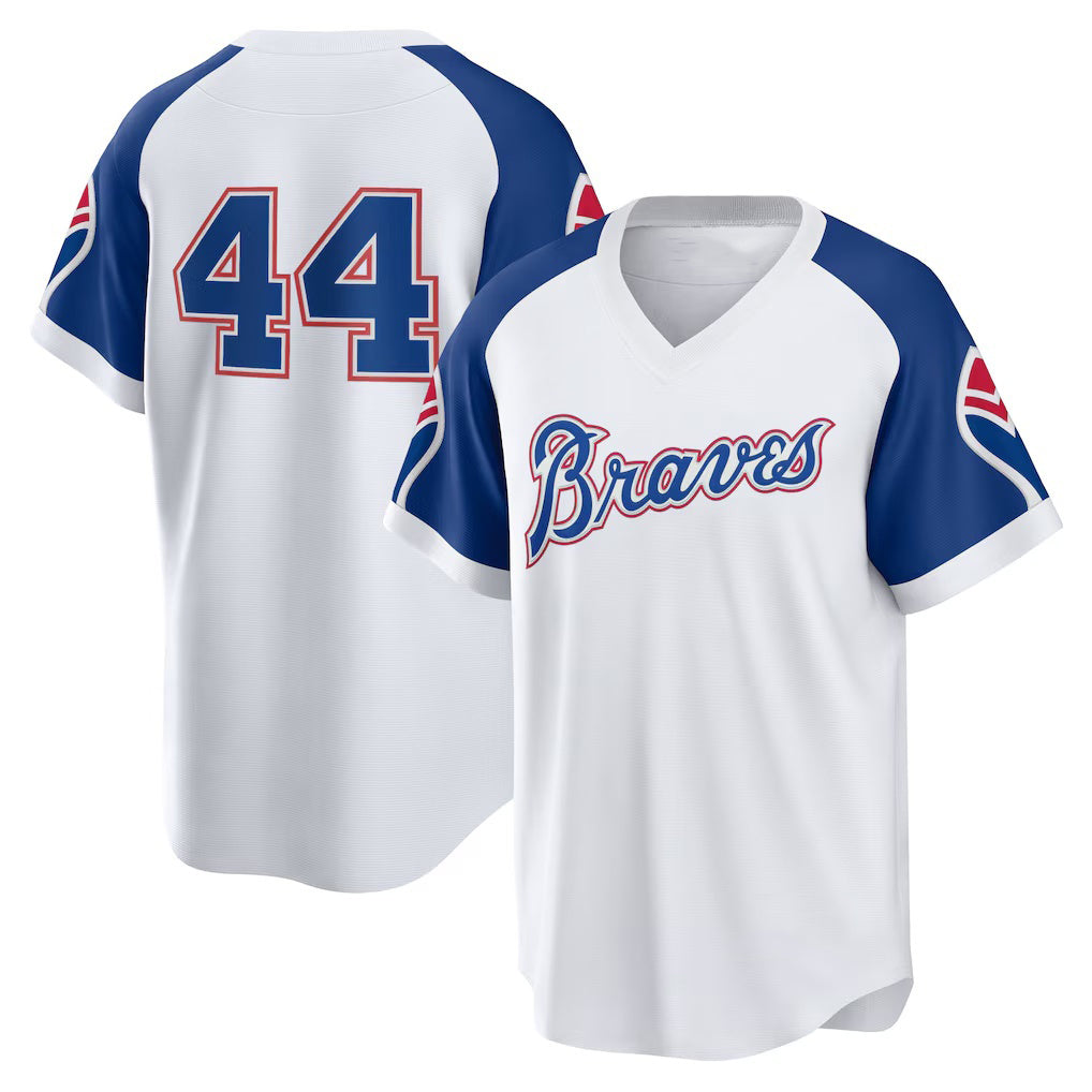Atlanta Braves #44 Hank Aaron White Puhics Home Cooperstown Collection Player Jersey