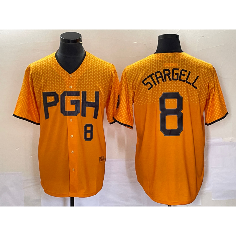Pittsburgh Pirates #8 Willie Stargell Number Gold Puhics 2023 City Connect Stitched Jersey 2