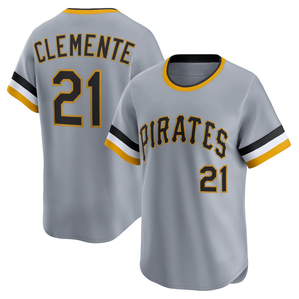 Pittsburgh Pirates #21 Roberto Clemente Gray Puhics Throwback Cooperstown Collection Limited Jersey