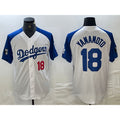 Los Angeles Dodgers #18 Yoshinobu Yamamoto Number White Blue Puhics Fashion Stitched Cool Base Limited Jersey