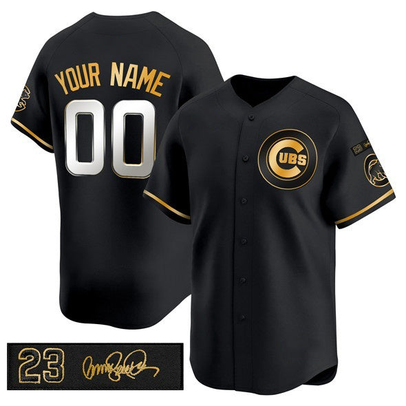 Custom Chicago Cubs Active Player Black Gold Puhics 'Ryne Sandberg Tribute' Vapor Limited V3 Stitched Jersey