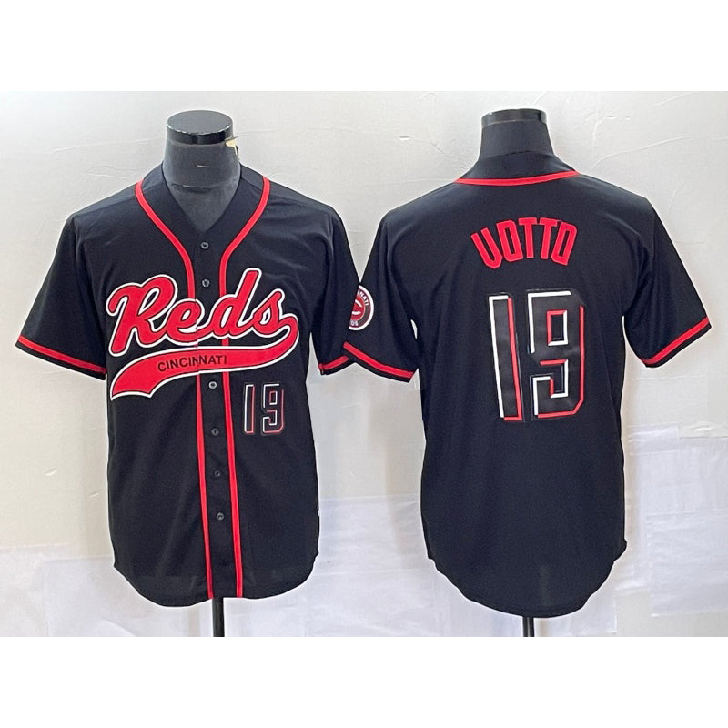 Cincinnati Reds #19 Joey Votto Number Black Puhics 2023 City Connect Cool Base Stitched Jersey 2