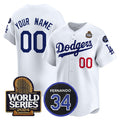 Custom Los Angeles Dodgers ACTIVE PLAYER White Puhics 2024 World Series With Fernando Memorial Patch Limited Stitched Jersey