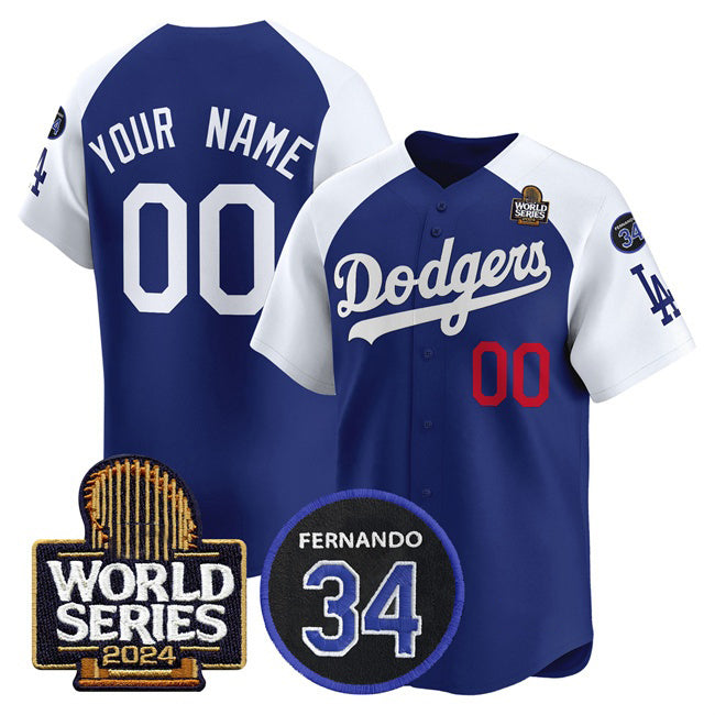 Custom Los Angeles Dodgers ACTIVE PLAYER Royal White Puhics 2024 World Series With Fernando Memorial Patch Limited Stitched Jersey