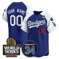 Custom Los Angeles Dodgers ACTIVE PLAYER Royal White Puhics 2024 World Series With Fernando Memorial Patch Limited Stitched Jersey