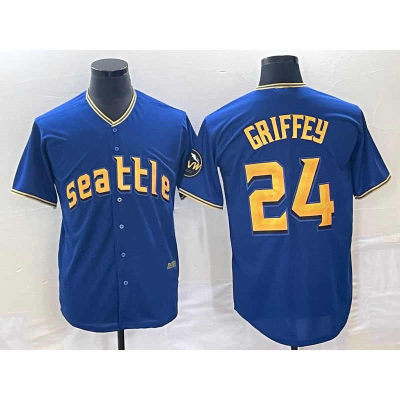Seattle Mariners #24 Ken Griffey Blue Puhics 2023 City Connect Cool Base Stitched Jersey