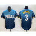Philadelphia Phillies #3 Bryce Harper Blue Puhics 2024 City Connect Limited Stitched Jersey