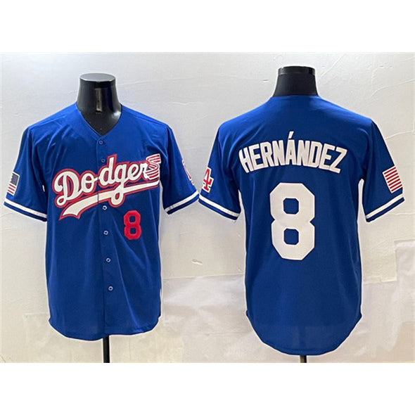 Los Angeles Dodgers #8 Enrique Hern¨¢ndez Royal Puhics With American Flag Patch Limited Stitched Jersey