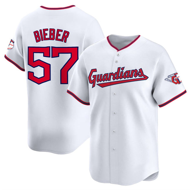 Cleveland Guardians #57 Shane Bieber White Puhics Home Limited Stitched Jersey