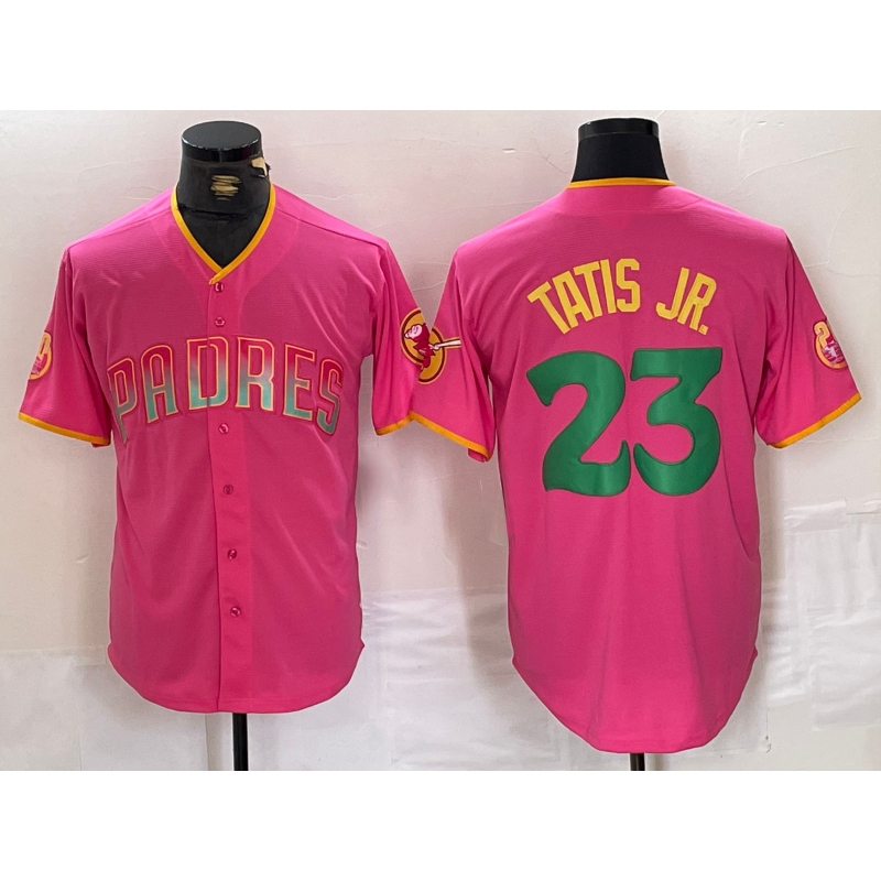San Diego Padres #23 Fernando Tatis Jr. Pink Puhics Cool Base Stitched Jersey 2