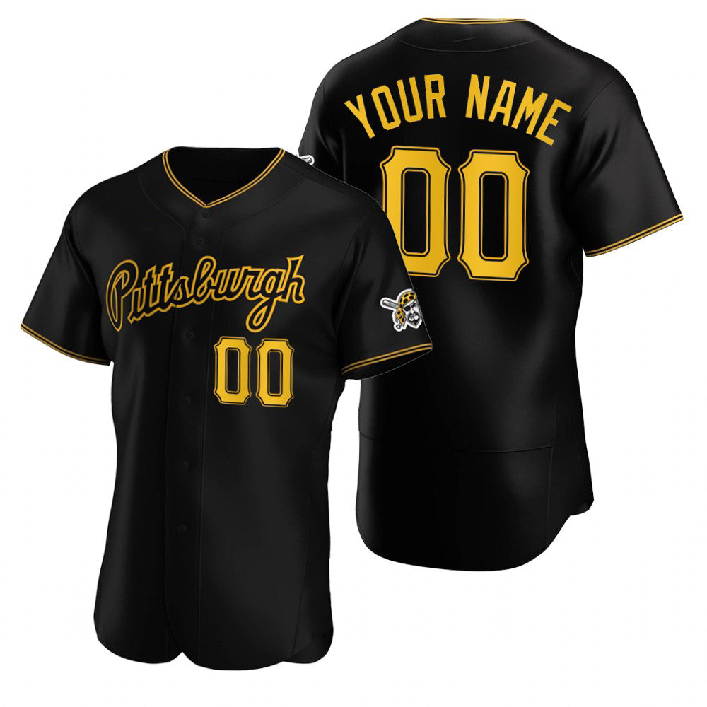 Custom Pittsburgh Pirates Black Puhics Stitched Flex Base Jersey
