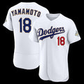 Los Angeles Dodgers #18 Yoshinobu Yamamoto White Puhics 2026 Gold Collection Authentic Jersey