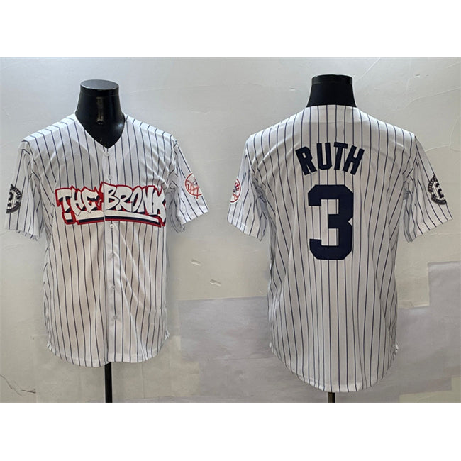 New York Yankees #3 Babe Ruth White Puhics Bronx Graffiti Vapor Limited Stitched Jersey
