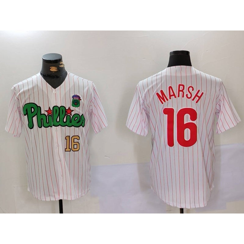 Philadelphia Phillies #16 Brandon Marsh White Green Puhics Cool Base Stitched Jerseys