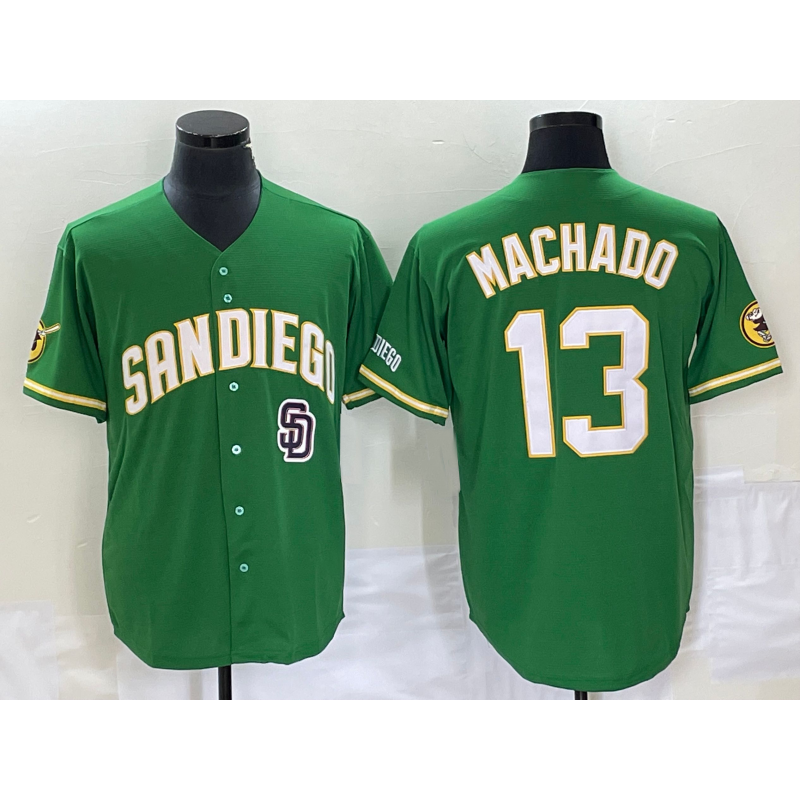 San Diego Padres #13 Manny Machado Green Puhics Cool Base Stitched Jersey