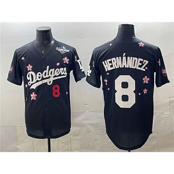 Los Angeles Dodgers #8 Enrique Hern¨¢ndez Black Puhics 2025 World Series Patch Tokyo Series Limited Stitched Jersey