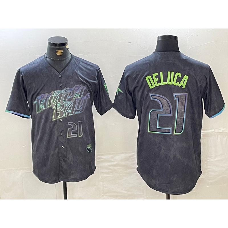 Tampa Bay Rays #21 Jonny DeLuca Number Charcoal Puhics 2024 City Connect Limited Stitched Jersey 2