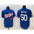 Los Angeles Dodgers #50 Mookie Betts Royal Puhics With American Flag Patch Limited Stitched Jersey