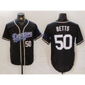 Los Angeles Dodgers #50 Mookie Betts Number Black Puhics White Cool Base Stitched Jerseys