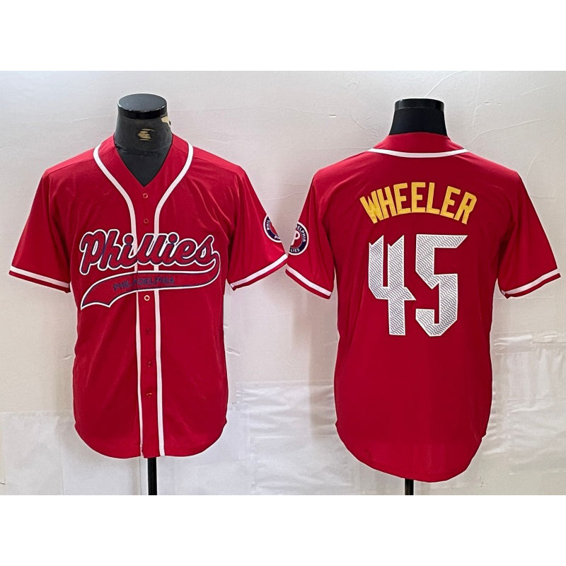 Philadelphia Phillies #45 Zack Wheeler Red Puhics Cool Base Stitched Jersey