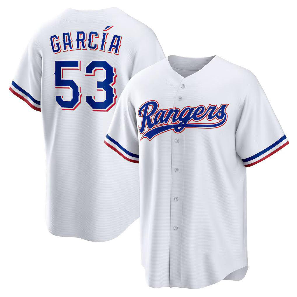 Texas Rangers #53 Adolis Garcia White Puhics Home Replica Jersey