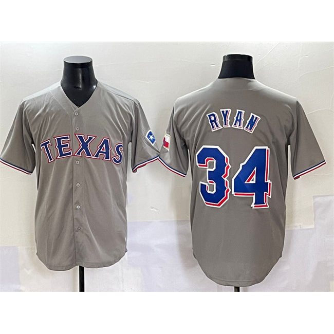 Texas Rangers #34 Nolan Ryan Grey Puhics With Patch Cool Base Stitched Jersey