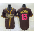 San Diego Padres #13 Manny Machado Brown Puhics NEW 2023 City Connect Cool Base Stitched Jersey 2