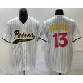 San Diego Padres #13 Manny Machado White Puhics Pinstripe 2023 City Connect Cool Base Stitched Jersey 2