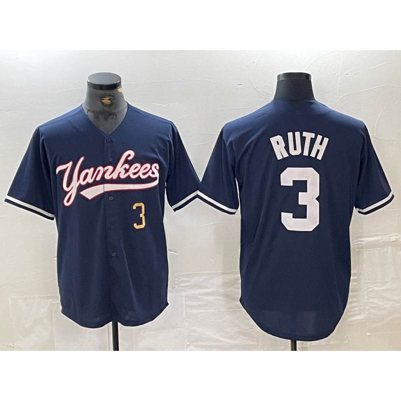 New York Yankees #3 Babe Ruth Number Navy Puhics Cool Base Stitched Jersey