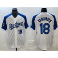 Los Angeles Dodgers #18 Yoshinobu Yamamoto Number White Blue Puhics Fashion Stitched Cool Base Limited Jersey 2