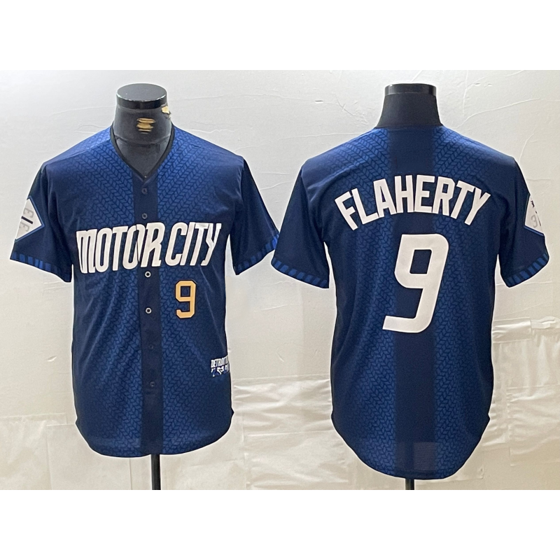 Detroit Tigers #9 Jack Flaherty Number 2024 Navy Puhics City Connect Cool Base Limited Stitched Jersey 2