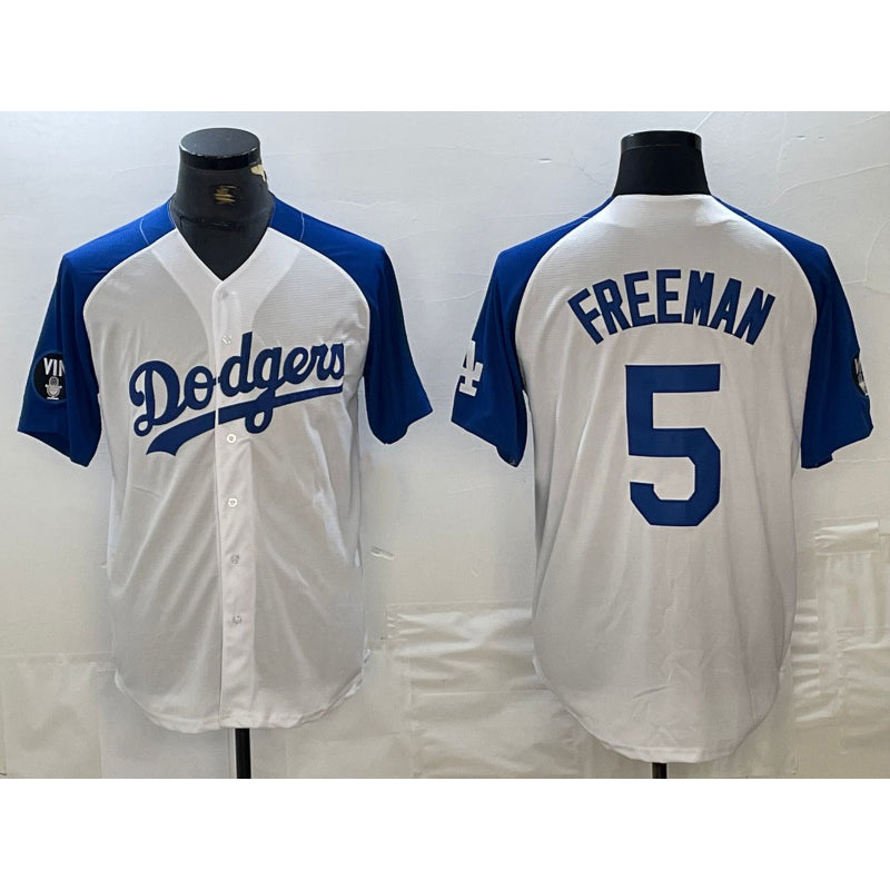 Los Angeles Dodgers #5 Freddie Freeman White Blue Puhics Fashion Stitched Cool Base Limited Jerseys