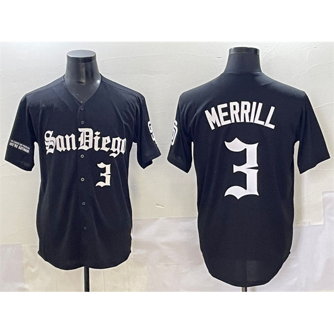 San Diego Padres #3 Jackson Merrill Black Puhics Gothic Edition Vapor Limited Stitched Jersey