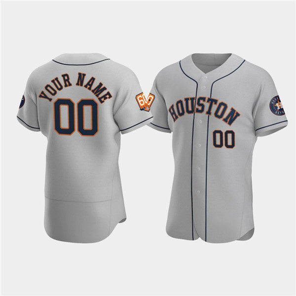 Custom Houston Astros Active Player Gray Puhics 60th Anniversary Flex Base Stitched Jersey