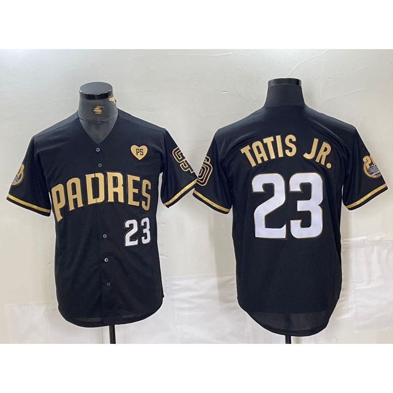 San Diego Padres #23 Fernando Tatis Jr Black Gold Puhics With Patch Cool Base Stitched Jersey